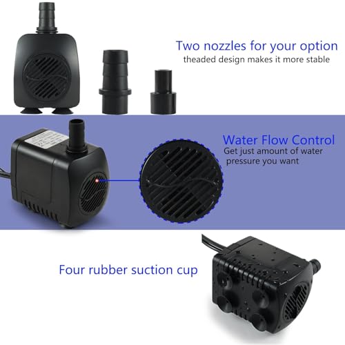 TOPBRY 220 GPH Submersible Water Pump(800L/H, 15W),Ultra Quiet 12 LED Colorful Pump Lights with 2 Nozzles,6 Feet Power Cord for Fish Tank, Pond, Aquarium, Statuary, Hydroponics - Image 3