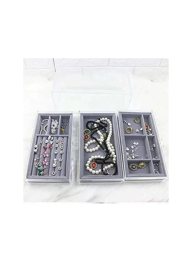 IAF Jewelry Box for Women with 3 Drawers, Clear Transparent Jewelry Organizer for Earring Bangle Bracelet Necklace and Rings Storage Display Removable Tray(Style-e)(Grey)[Makeup Box] - Image 3