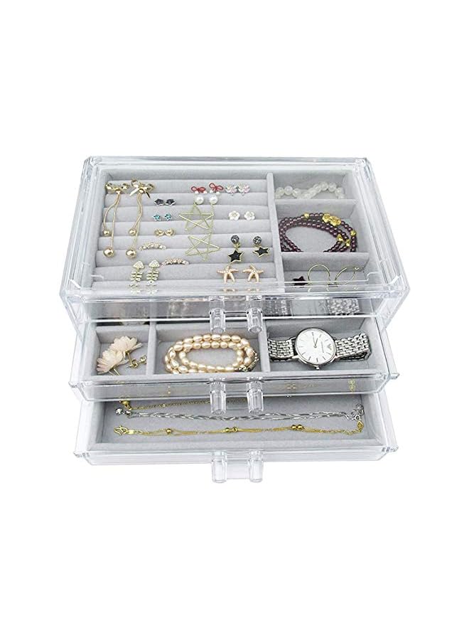 IAF Jewelry Box for Women with 3 Drawers, Clear Transparent Jewelry Organizer for Earring Bangle Bracelet Necklace and Rings Storage Display Removable Tray(Style-e)(Grey)[Makeup Box] - Image 2