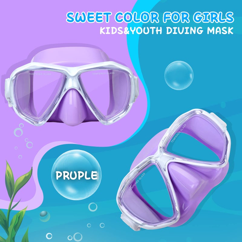EXP VISION Kids Scuba Diving Mask, 180° Anti-fog Child Swim Mask Tempered Glass Swim Goggles with Nose Cover Silicone Seal Snorkel Mask Gear for Swimming Diving Snorkeling for Kids 4-14 Boys Girls Youth (Purple) - Image 5