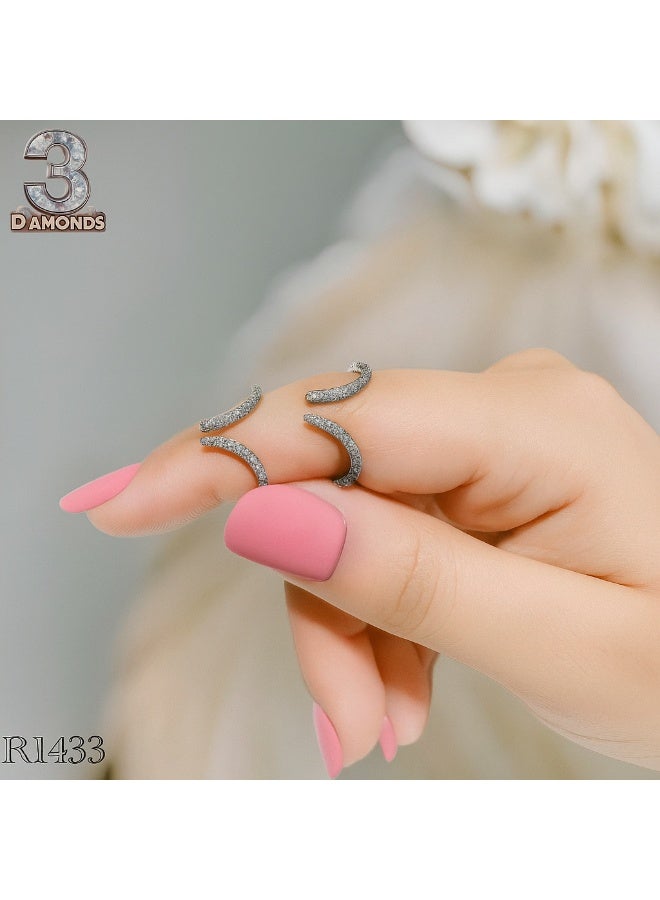 Platinum & Rhodium-Plated Open Ring – Women’s Elegant Curved Zircon Design