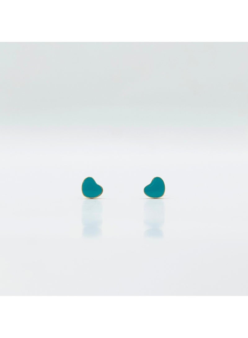 ايرس أقراط دبوسية على شكل قلب باللون الأخضر الفيروزي للأطفال، مطلية بالذهب - Image 5