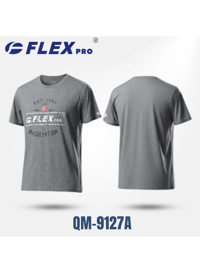 FLEX PRO فليكس برو تيشيرت كاجوال | شبك سحبي | شبك جاكار لامع | رمادي