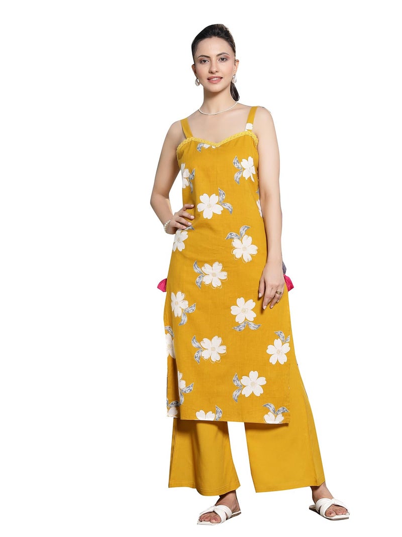 Stylum Women's Floral Printed Cotton Straight Kurta Palazzo Set - Image 1