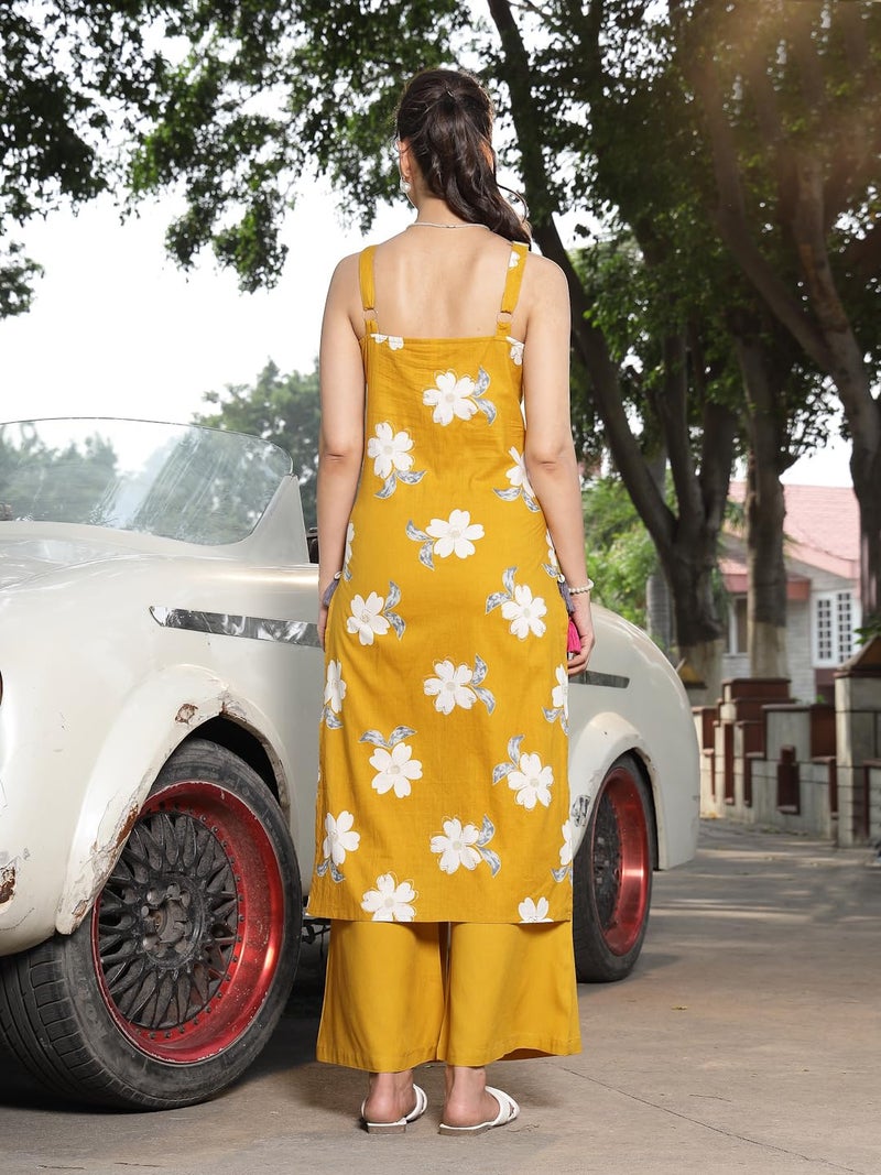Stylum Women's Floral Printed Cotton Straight Kurta Palazzo Set - Image 2