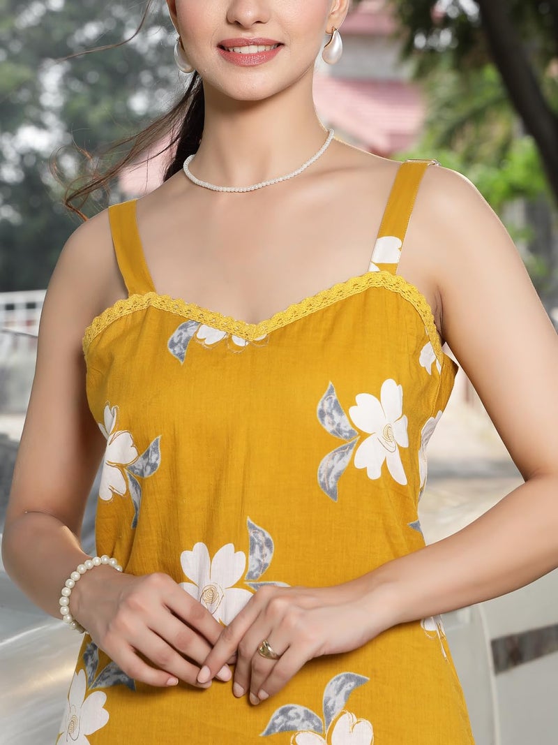 Stylum Women's Floral Printed Cotton Straight Kurta Palazzo Set - Image 4