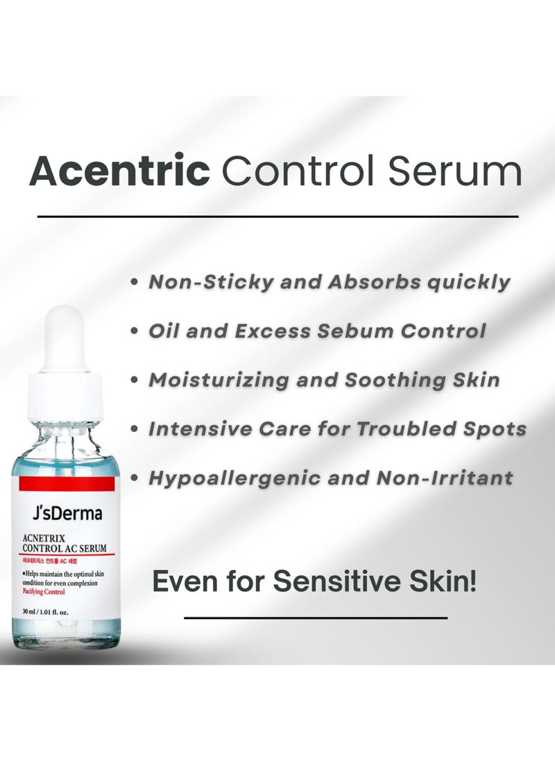 J'sDerma - Face Serum with 8% Niacinamide for Blemish Improvement, 1% Zinc PCA for Sebum Control, and Soothing, Non-Sticky Formula Acnetrix Control AC Serum 30ml - Image 1