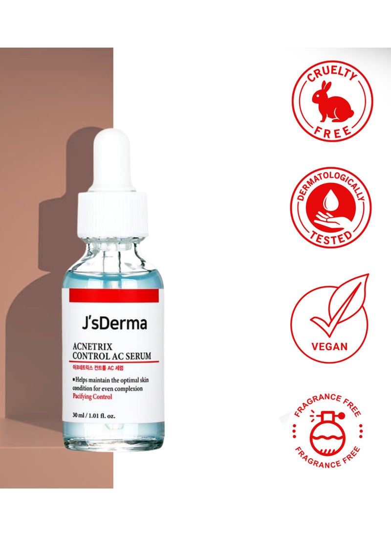 J'sDerma - Face Serum with 8% Niacinamide for Blemish Improvement, 1% Zinc PCA for Sebum Control, and Soothing, Non-Sticky Formula Acnetrix Control AC Serum 30ml - Image 1