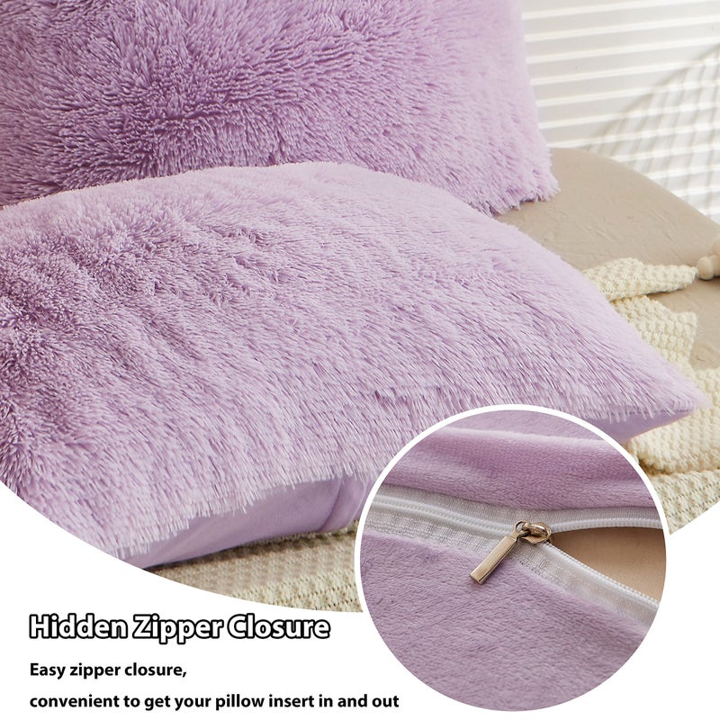 LIFEREVO 2 Pack Fluffy Faux Fur Pillow Shams 18 x 18 Inches Throw Pillow Covers Luxury Decorative Furry Pillowcases Cushion Cover for Christmas Zipper Closure No Pillow Insert Orchid - Image 4