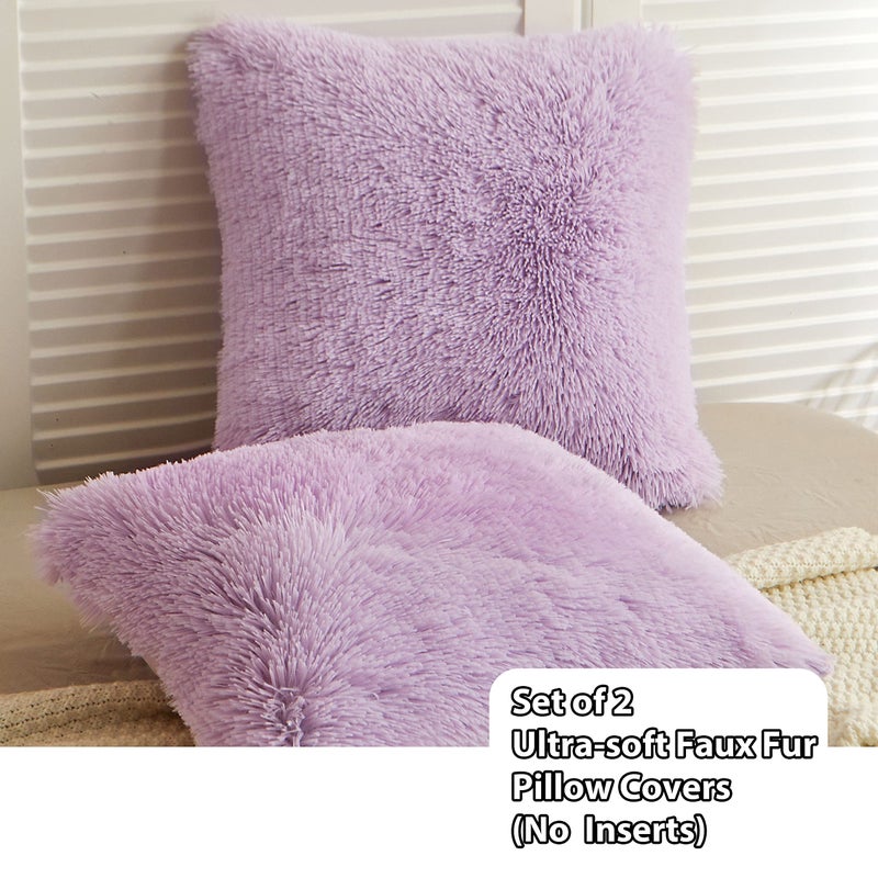 LIFEREVO 2 Pack Fluffy Faux Fur Pillow Shams 18 x 18 Inches Throw Pillow Covers Luxury Decorative Furry Pillowcases Cushion Cover for Christmas Zipper Closure No Pillow Insert Orchid - Image 2
