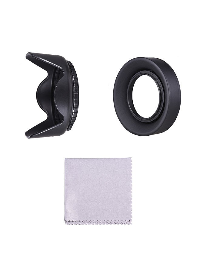 67mm Lens Hood Set with Tulip Flower Lens Hood + Collapsible Rubber Lens Hood + Lens Cleaning Cloth Replacement
