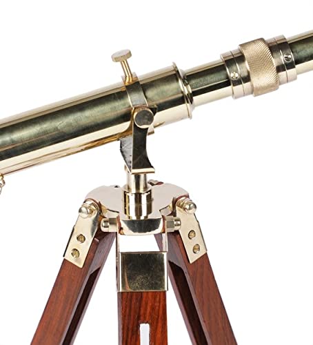 Ximdeco Handmade Nautical Floor Standing Vintage Style Brass Marine Telescope with Wooden Tripod Stand Showpiece (Golden) - Image 5