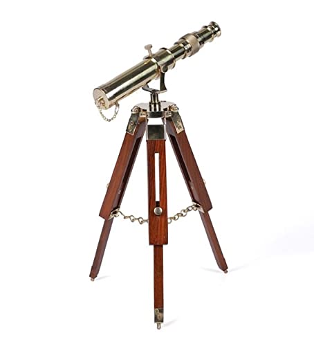 Ximdeco Handmade Nautical Floor Standing Vintage Style Brass Marine Telescope with Wooden Tripod Stand Showpiece (Golden) - Image 2