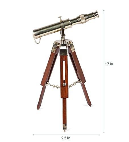 Ximdeco Handmade Nautical Floor Standing Vintage Style Brass Marine Telescope with Wooden Tripod Stand Showpiece (Golden) - Image 3