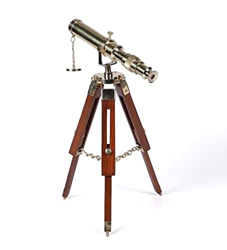 Ximdeco Handmade Nautical Floor Standing Vintage Style Brass Marine Telescope with Wooden Tripod Stand Showpiece (Golden) - Image 4
