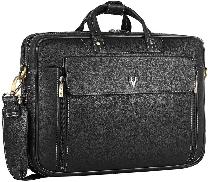 Wildhorn Genuine Leather Office Bag for Men – 15.6-Inch Laptop Bag with Adjustable Straps, Multiple Compartments, and a Sleek Professional Design – Durable and Stylish with a 1-Year Warranty. - Image 1