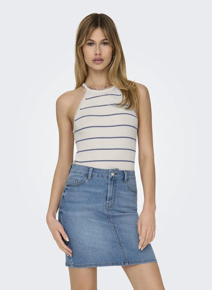 اونلي Onlgemma Scallop Stripe O-Neck Top