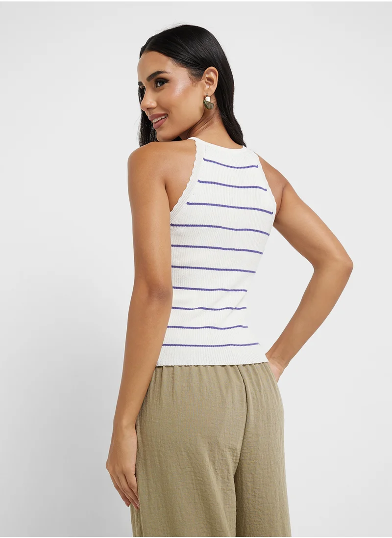 اونلي Onlgemma Scallop Stripe O-Neck Top