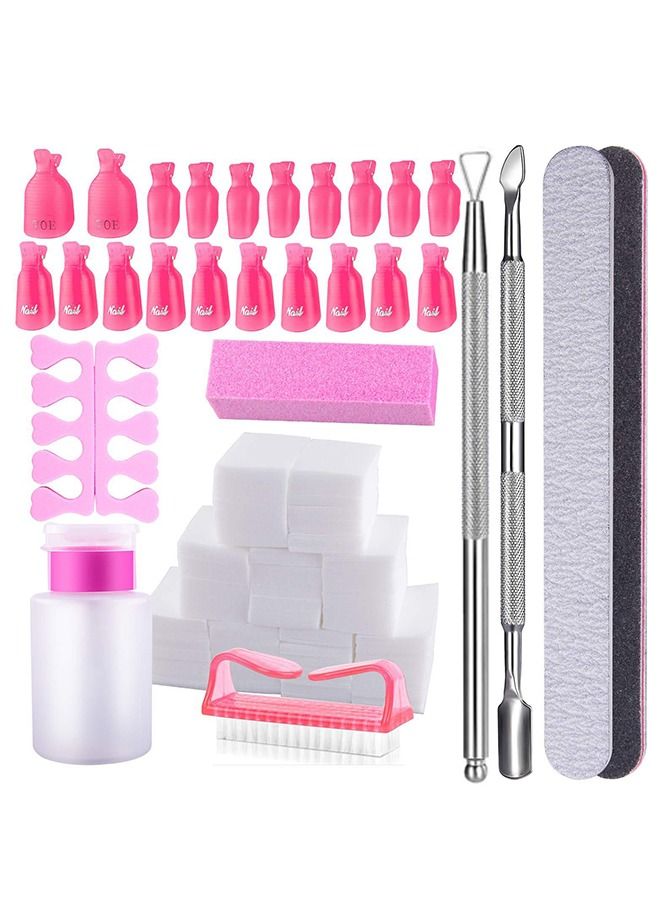 Generic Gel Nail Polish Remover Tool Kit, 20Pcs Plastic Nail Clip, 450Pcs Nail Wipe Cotton Pads, a Push Down Empty Bottle Dispenser, 2Pcs Nail File Grit, 1 Nail Brush And Other Accessories On the Picture - Image 1