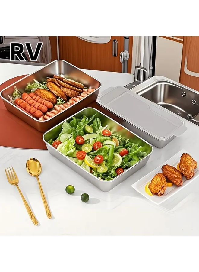 RV Refrigerator Storage Containers 3pcs Stackable Stainless Steel Organizers With Lids - Image 3