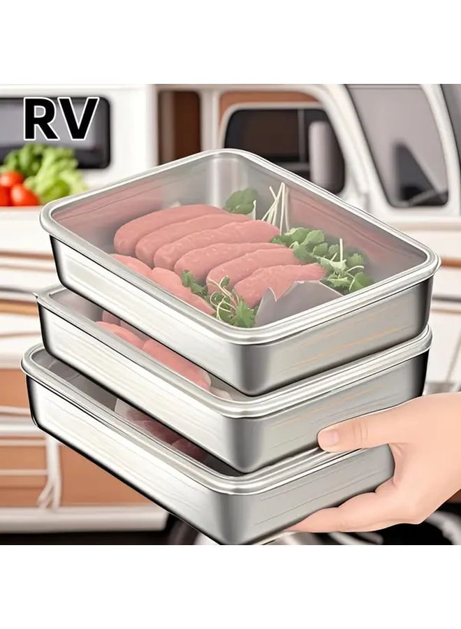 RV Refrigerator Storage Containers 3pcs Stackable Stainless Steel Organizers With Lids - Image 2