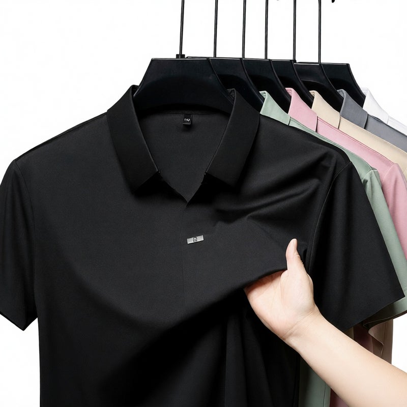 Men's Summer Short Sleeve Casual Polo Shirt Ice Silk Knit Top
