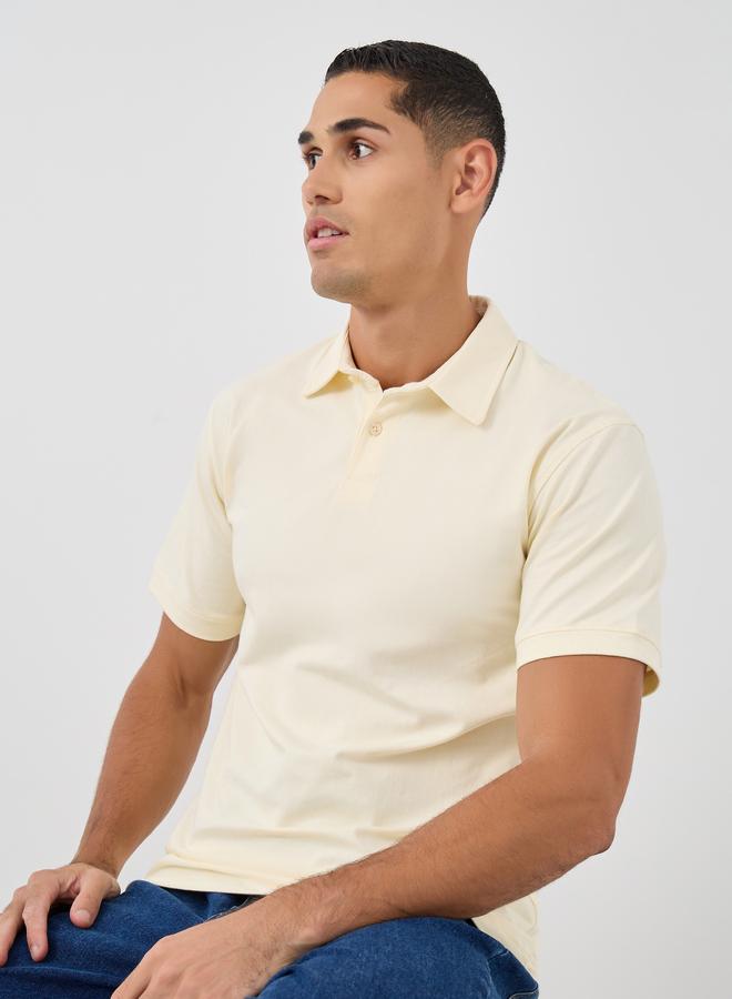 Styli Solid Smart Stretch Cotton Polo T-Shirt - Image 1
