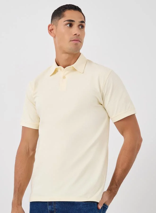 Styli Styli Solid Smart Stretch Cotton Polo T-Shirt