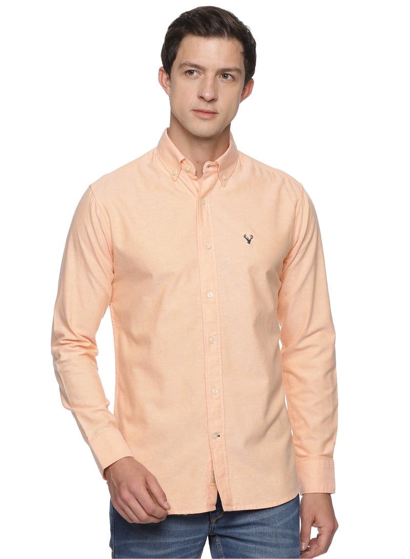 U.S. ELK Men's Button Down Shirt | Casual Slim Fit Shirt | Long Sleeve Oxford Shirts For Men | Smart Fit Cuff - Orange - Image 1