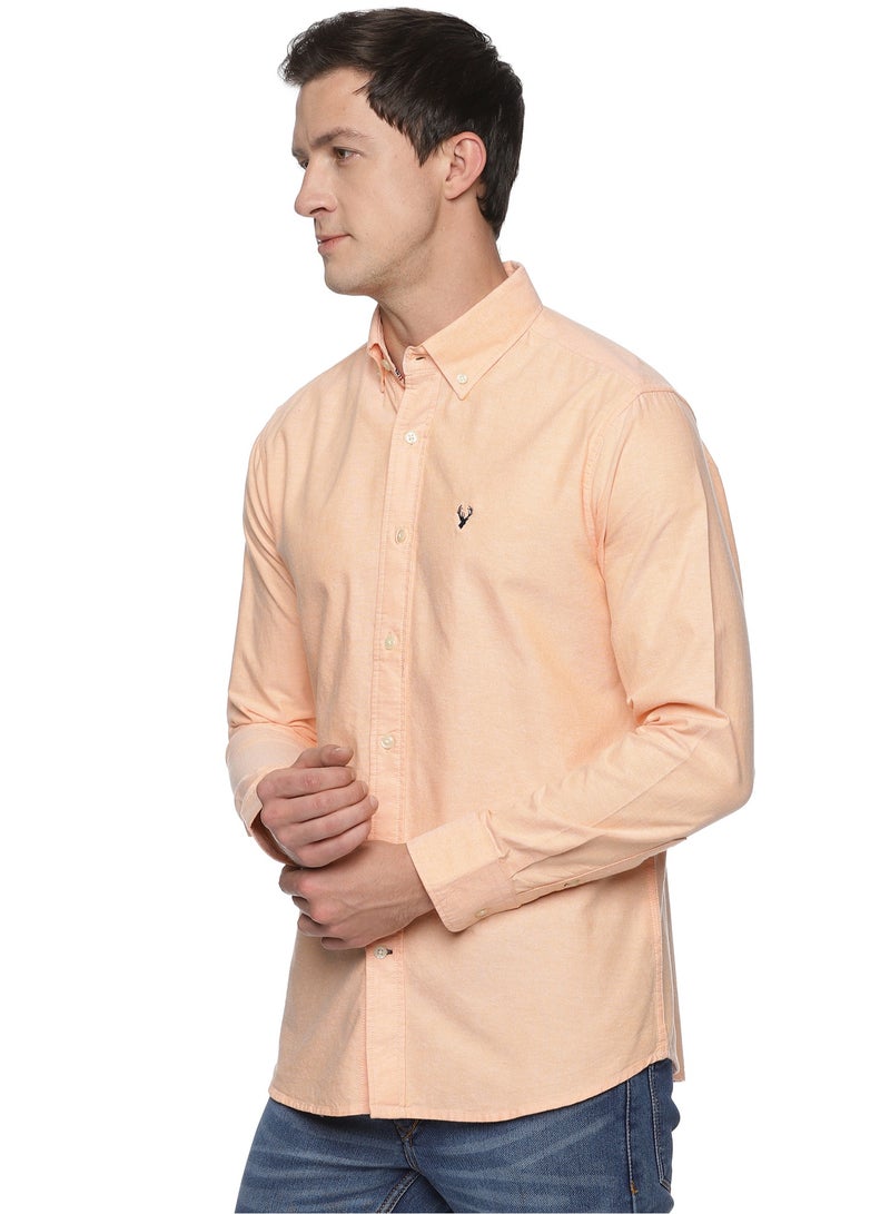 U.S. ELK Men's Button Down Shirt | Casual Slim Fit Shirt | Long Sleeve Oxford Shirts For Men | Smart Fit Cuff - Orange - Image 2