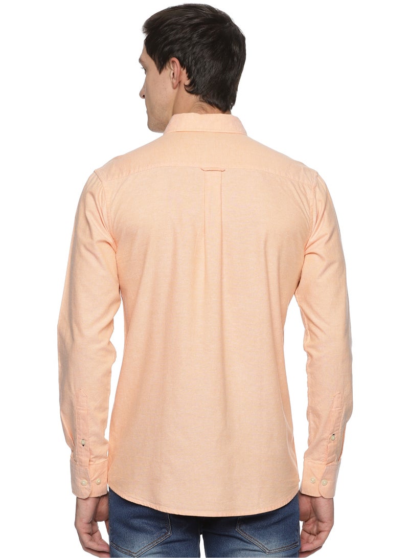 U.S. ELK Men's Button Down Shirt | Casual Slim Fit Shirt | Long Sleeve Oxford Shirts For Men | Smart Fit Cuff - Orange - Image 3
