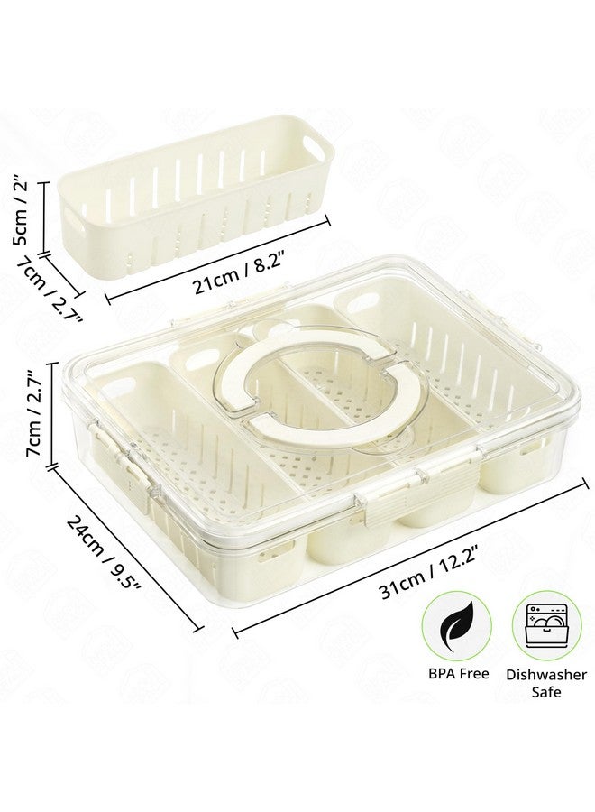 ABOUT SPACE Fridge Organiser - 4 Partition Fridge Storage Boxes with Lid & Handle Airtight Kitchen Veggies Nuts Snack Tray for Serving with Lid (L31 X B24 Xh7Cm), Transparent Pp Plastic - Image 2