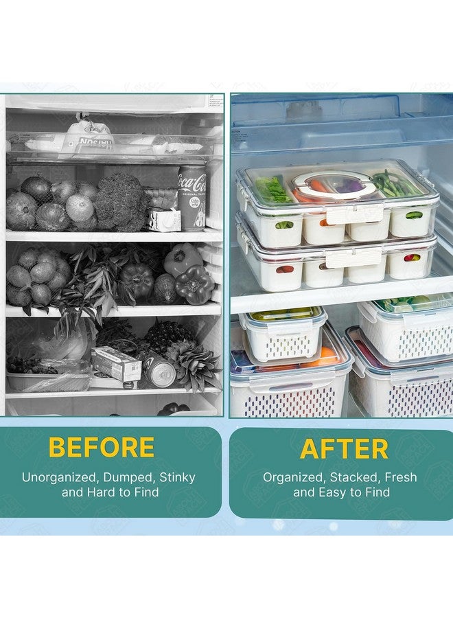 ABOUT SPACE Fridge Organiser - 4 Partition Fridge Storage Boxes with Lid & Handle Airtight Kitchen Veggies Nuts Snack Tray for Serving with Lid (L31 X B24 Xh7Cm), Transparent Pp Plastic - Image 5