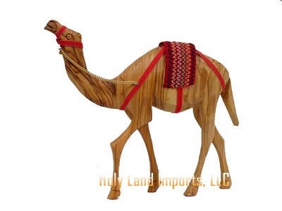 zytoon Olive Wood Camel with Red Saddle 7.5" H - Image 1