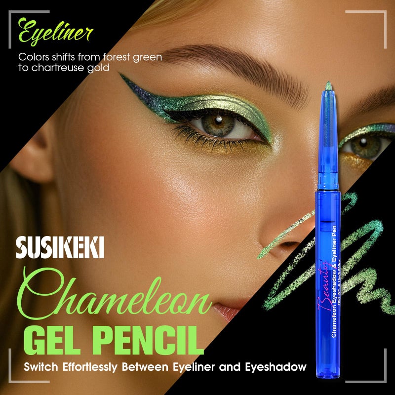 SUSIKEKI Chameleon Metallic Eyeshadow & Eyeliner Gel Pencil â€“ Multichrome Shifting Colors Glitter Eye Makeup, Waterproof Long-Lasting Smudge-Proof Duochrome Pencil (Forest Green to Chartreuse Gold) - Image 2