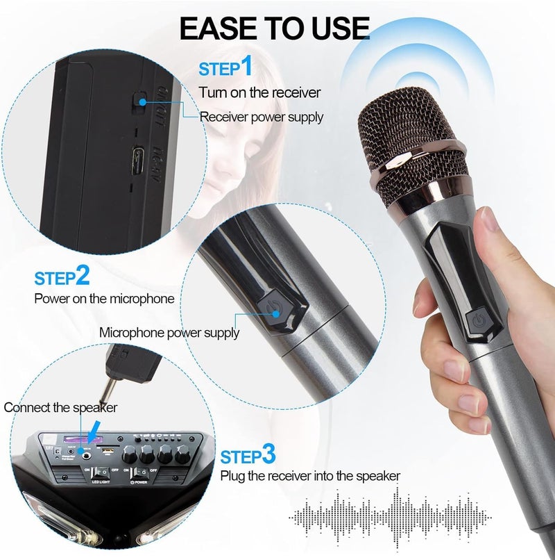 MOCKING BIRD UHF Wireless Microphone System, Dual Handheld Mics with Rechargeable Receiver, 165ft Range, Plug & Play Mic for Karaoke, Parties, Events, DJ, Speech, Singing - Image 3