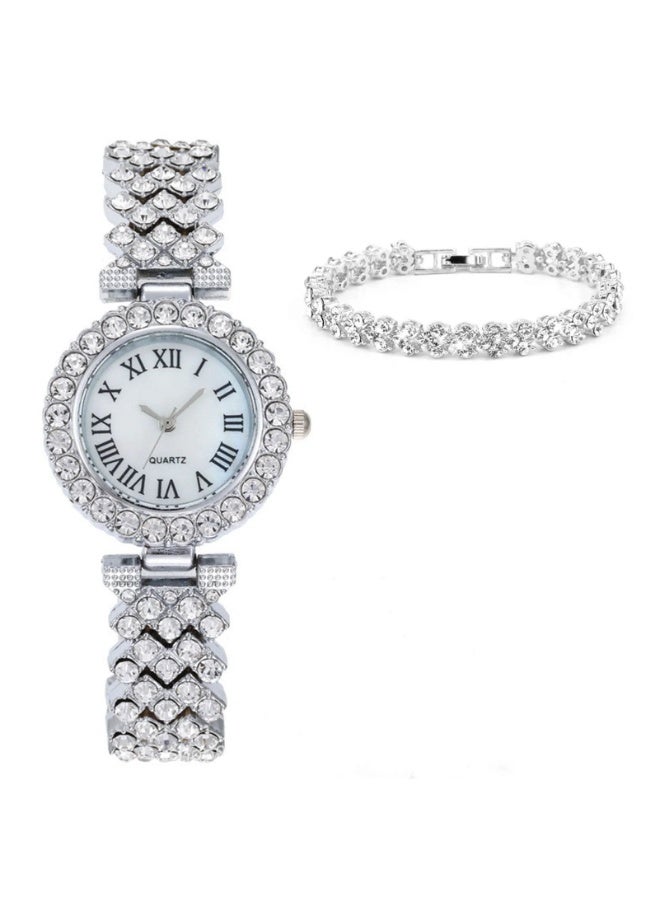Ladies Wristwatch and Bracelet Luxury Set, Exquisite and Fashionable Casual Women’s Silver Quartz Diamond Watch  - Image 5