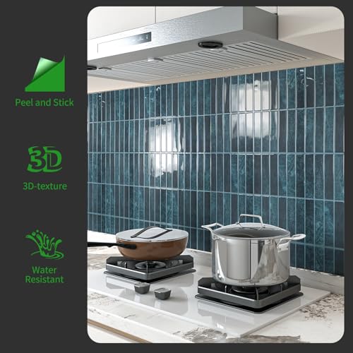 LONGKING 10-Sheet Blue Peel and Stick Backsplash for Kitchen Wall, Kitchen Backsplash Tiles, Wall Tiles, 11.4" x 9" - Image 5