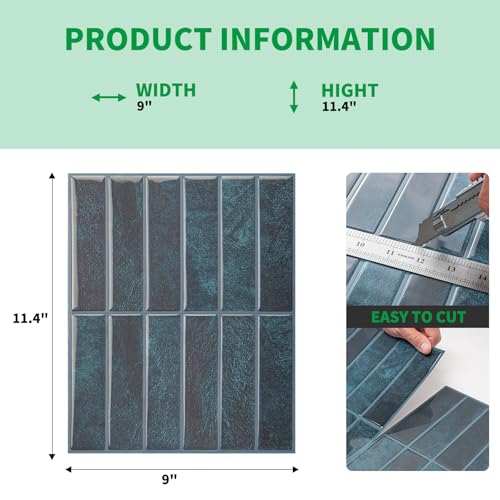LONGKING 10-Sheet Blue Peel and Stick Backsplash for Kitchen Wall, Kitchen Backsplash Tiles, Wall Tiles, 11.4" x 9" - Image 3