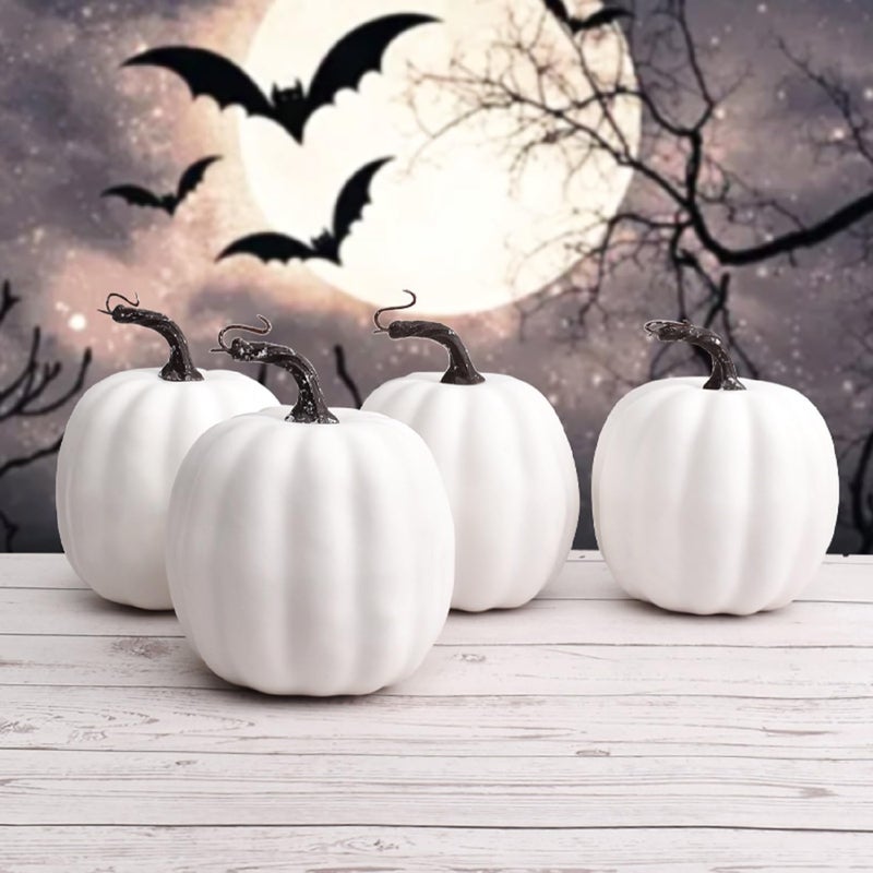WESAPPINC Artificial Pumpkins 14PCS White Fake Pumpkins Assorted Pumpkins Large Faux Harvest Pumpkins for Autumn Thanksgiving Halloween Seasonal Holiday Decor Decoration (4pcs White Pumpkins) - Image 4