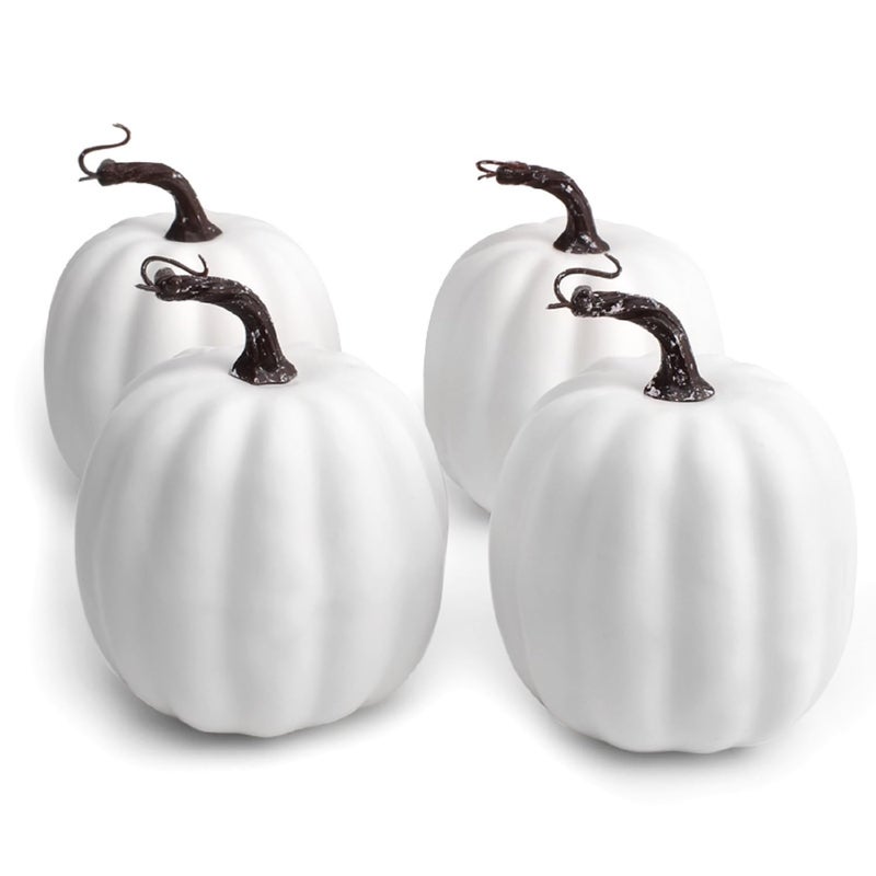 WESAPPINC Artificial Pumpkins 14PCS White Fake Pumpkins Assorted Pumpkins Large Faux Harvest Pumpkins for Autumn Thanksgiving Halloween Seasonal Holiday Decor Decoration (4pcs White Pumpkins) - Image 2