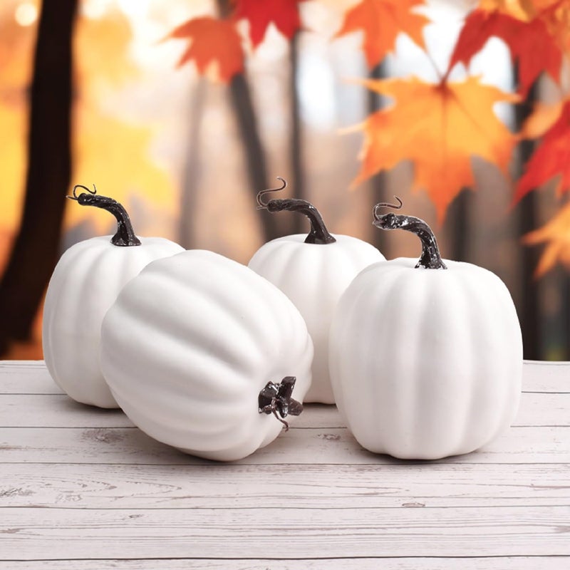 WESAPPINC Artificial Pumpkins 14PCS White Fake Pumpkins Assorted Pumpkins Large Faux Harvest Pumpkins for Autumn Thanksgiving Halloween Seasonal Holiday Decor Decoration (4pcs White Pumpkins) - Image 5