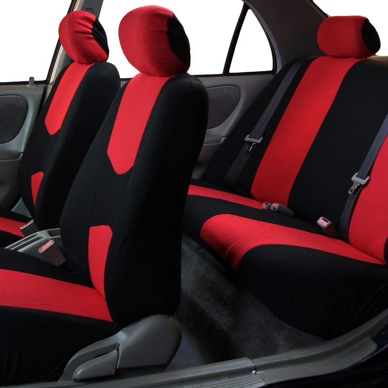 FH Group FH Group Car Seat Covers Full Set Red Cloth - Universal Fit Automotive Covers, Low Back Front Solid Cover, Washable Cover for SUV, Sedan and Van  - Image 2