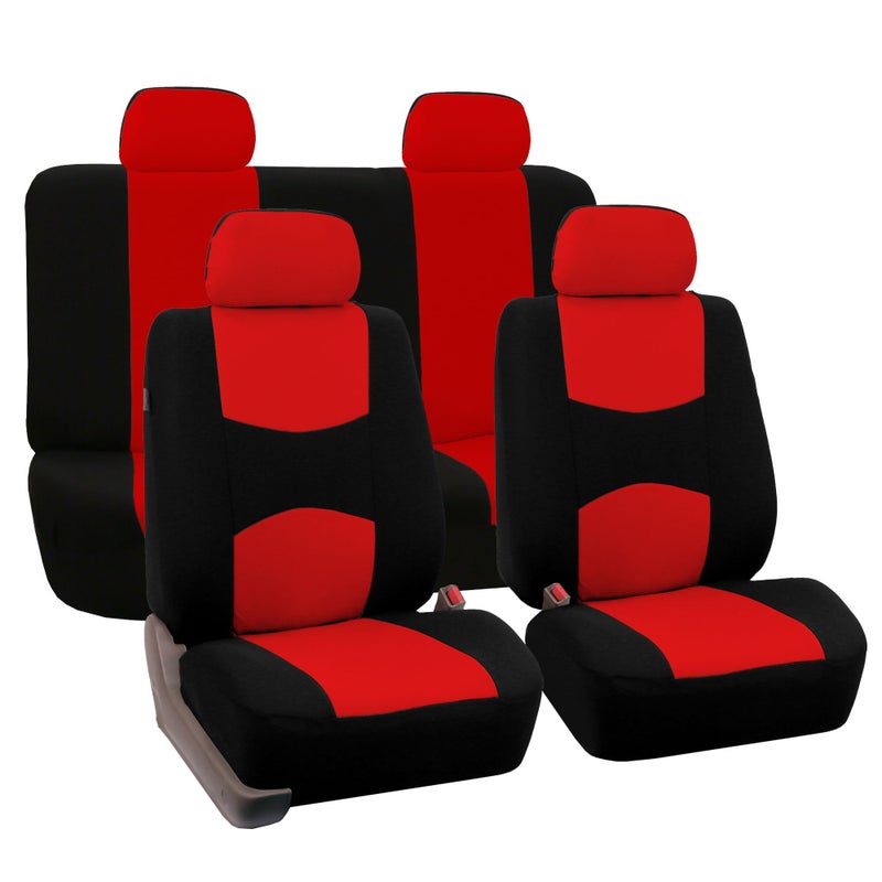 FH Group FH Group Car Seat Covers Full Set Red Cloth - Universal Fit Automotive Covers, Low Back Front Solid Cover, Washable Cover for SUV, Sedan and Van  - Image 1