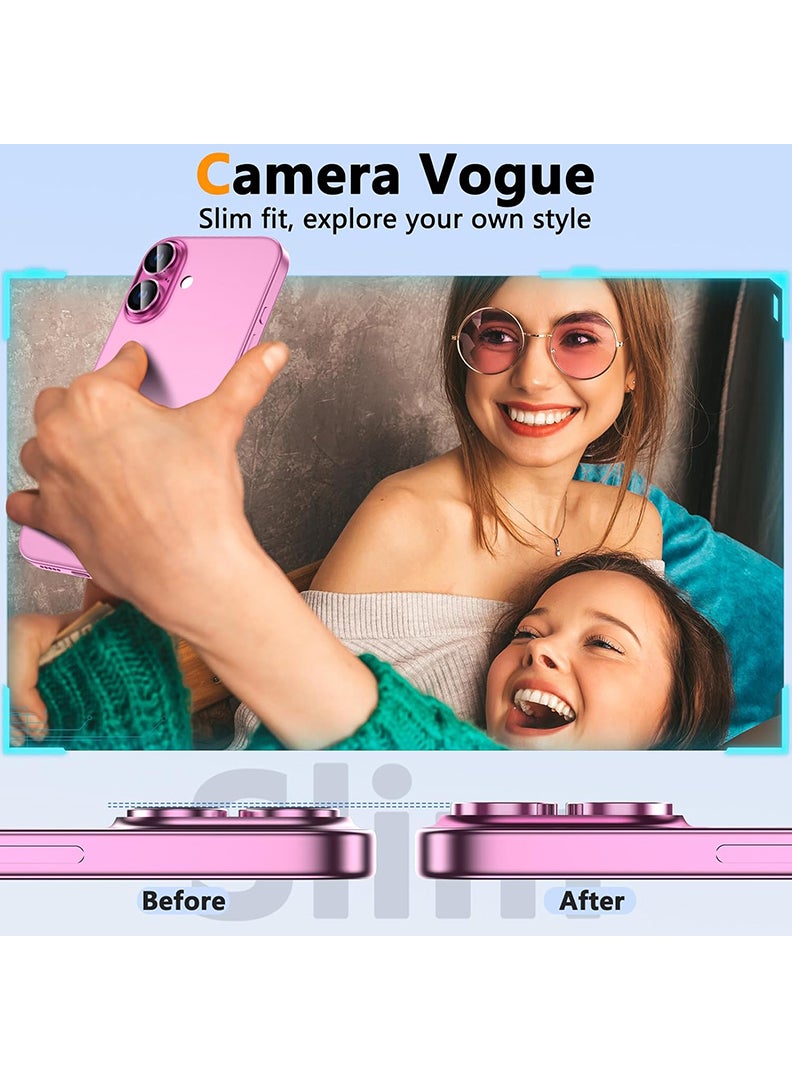 Theodor iPhone 16/ 16 Plus 2 Pcs Camera Lens Protector With 9H Tempered HD Glass Camera Cover Anti Scratch Aluminum Alloy Camera Ring, Pink - Image 4