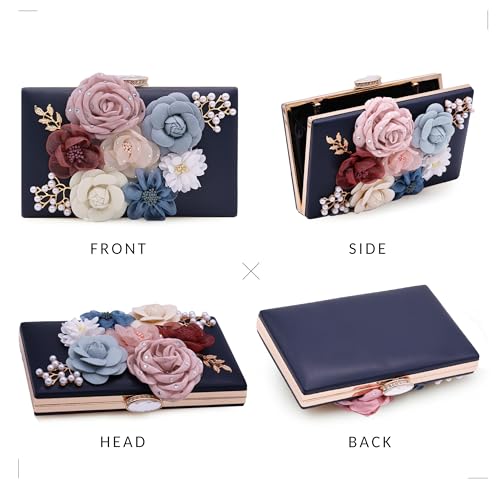 Milisente Evening Bag for Women, Flower Wedding Evening Clutch Purse Bride Floral Clutch Bag(Blue-1) - Image 5