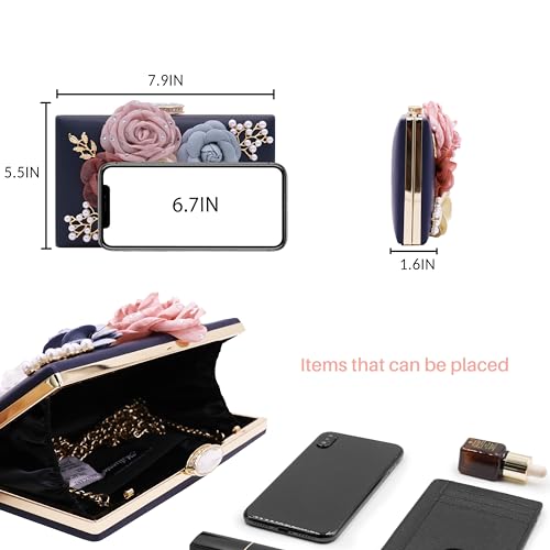 Milisente Evening Bag for Women, Flower Wedding Evening Clutch Purse Bride Floral Clutch Bag(Blue-1) - Image 4