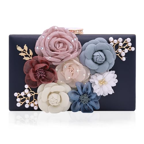 Milisente Evening Bag for Women, Flower Wedding Evening Clutch Purse Bride Floral Clutch Bag(Blue-1) - Image 1