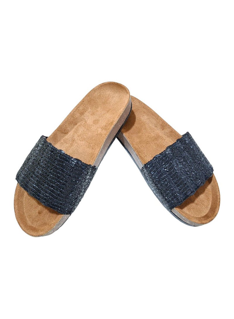 Karisma Flat Squared Toe Slippers With Simple Canvas With Embroidered Upper Strap - Image 1