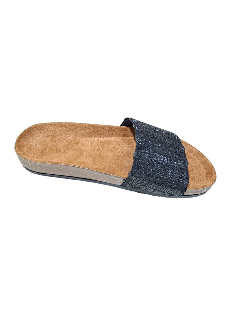 Karisma Flat Squared Toe Slippers With Simple Canvas With Embroidered Upper Strap - Image 3